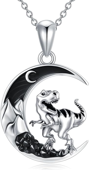 Gothic Jewelry Bat/Cat/Wolf/Dragon/Owl/Fox/Spider/Sun Pendant Sterling Silver Crescent Moon Necklace for Women Girls Black Jewelry Gifts