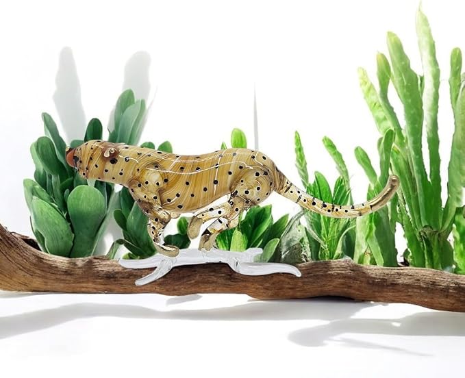 WitnyStore Tiny 6" Brown Running Cheetah Leopard Jaguar - Miniature Hand Blown Painted Glass Panthera Feline Wild Cats Small Crystal Wildlife Animal Decorative Figure Collectible Figurines Décor Gifts