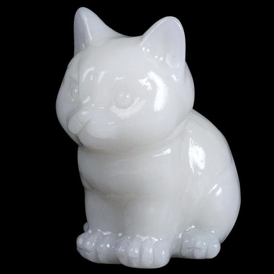 1.6 Inch Crystal Cat Statues, White Marble Cat Figurines, Healing Crystal Kitty Figurine Decor, Cute Lucky CatStatues for Gifts, Handcrafted White Jade Figurines for Home Ornaments