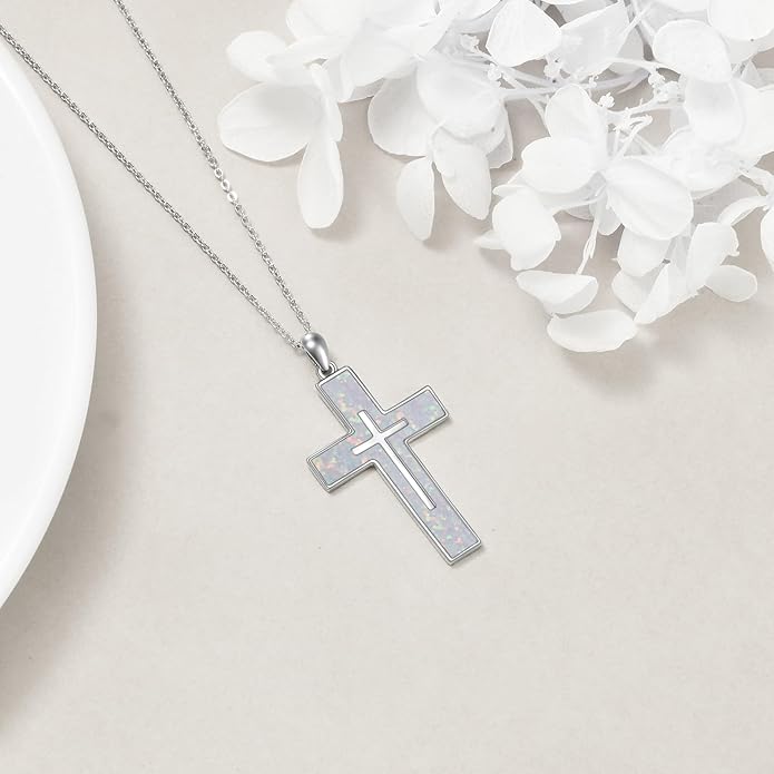 YFN Cross Necklace Sterling Silver Religious Cross Pendant Jewelry Christian Gifts for Women Men