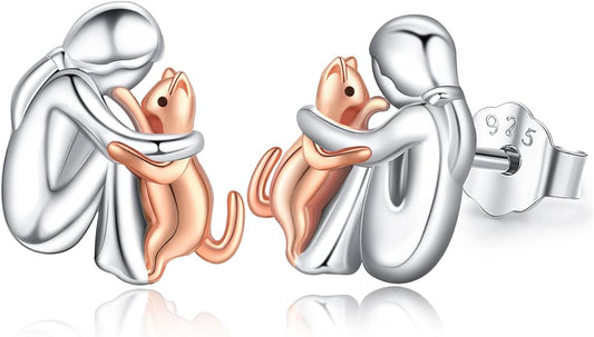 925 Sterling Silver Cat Earrings Cute Animal Kitten Stud Earrings cat Jewelry Gifts for Women Girls Hypoallergenic Earrings for Sensitive Ears