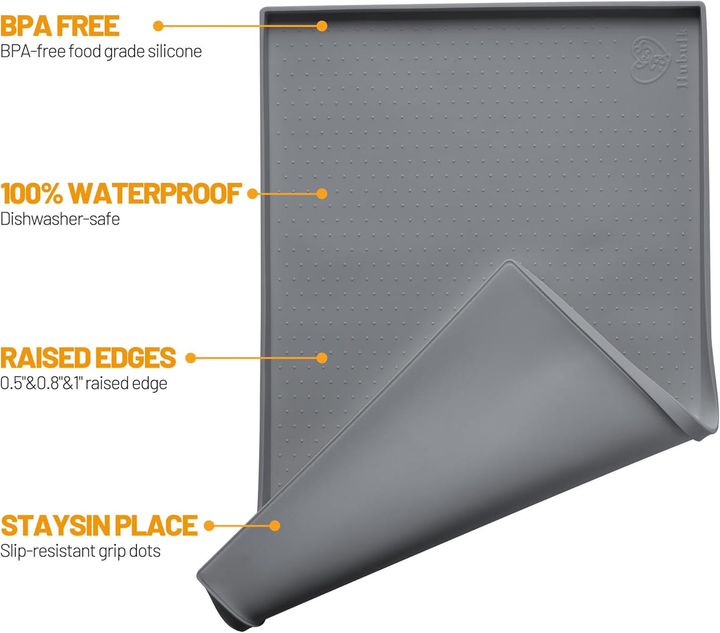 Hubulk Dog Feeding Mat,100% Waterproof Food Grade Silicone Pet Food and Water Bowl Placemat,Dishwasher, High Raised Edge to Prevent Spills,Nonslip Tray to Stop Messes on Floor (24"x16"x0.5", Grey)