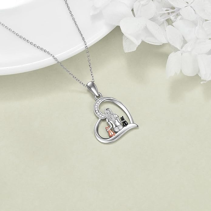 YFN Cat Necklace Sterling Silver Jewelry for Women Cat Jewelry Gifts