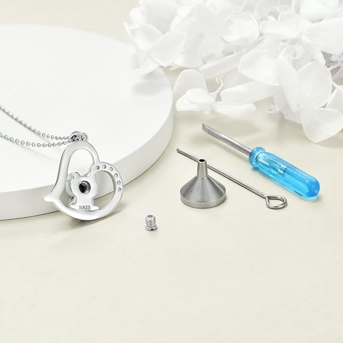 POPLYKE 925 Sterling Silver Urn Necklace for Ashes for Women Cremation Necklace for Ashes Keepsake Jewelry for Human