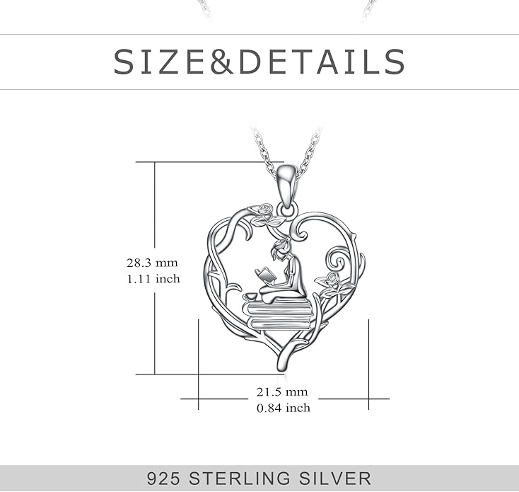 YFN 925 Sterling Silver Book Lover Necklace Reading Pendant for Women Graduation Gift Jewelry for Student Friends Classmate