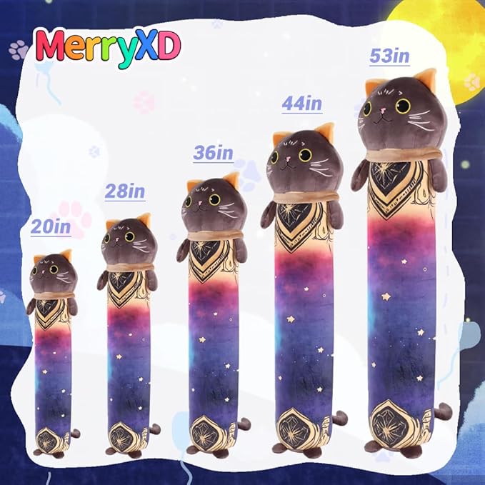 MerryXD Kawaii Long Cat Plush Body Pillow, 36”Soft Cute Black Stuffed Animals Plushies, Kids Big Doll Toys, Ideal Gifts for Cuddles,Girls,Girlfriend,Boys,Birthday,Christmas,Halloween,Valentine's Day
