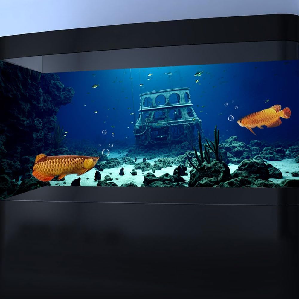 72X24IN Natural Underwater Aquarium Background, Pictures 3D Fish Reef Fish Tank Decoration Background, with 8 EVA Double-Sided Tape