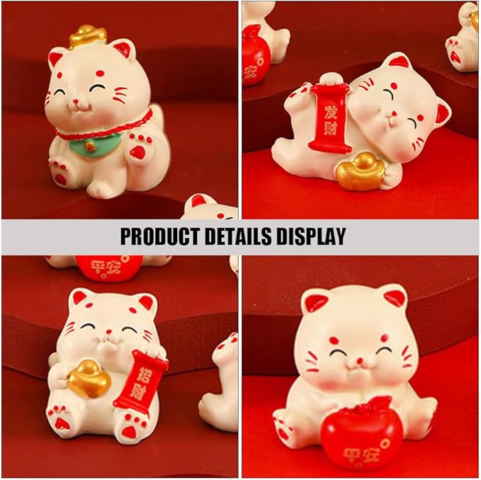 LOGOFUN 30pcs Miniature Lucky Cat Figurines Mini Fortunate Figure Small Resin Cat Animal Statues for 2025 Chinese New Year Home Office Tabletop Decorations