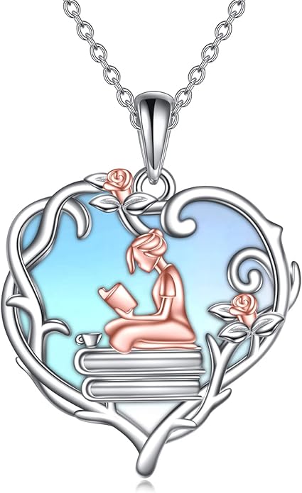 YFN 925 Sterling Silver Book Lover Necklace Reading Pendant for Women Graduation Gift Jewelry for Student Friends Classmate