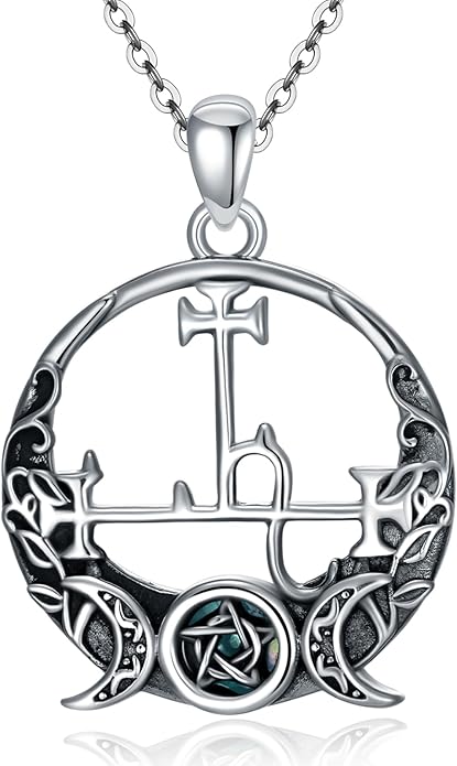 Witch Necklace 925 Sterling Silver Pentagram Triple Moon Pentacle Pendant Wiccan Pagan Jewelry Witchy Gifts for Women