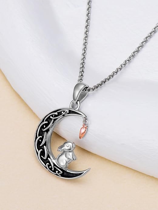 Fox/Cat/Axolotl/Sloth/Panda Necklace Crescent Moon Necklace 925 Sterling Silver Cute Animal Jewelry as Birthday Mothers Day Gifts for Women