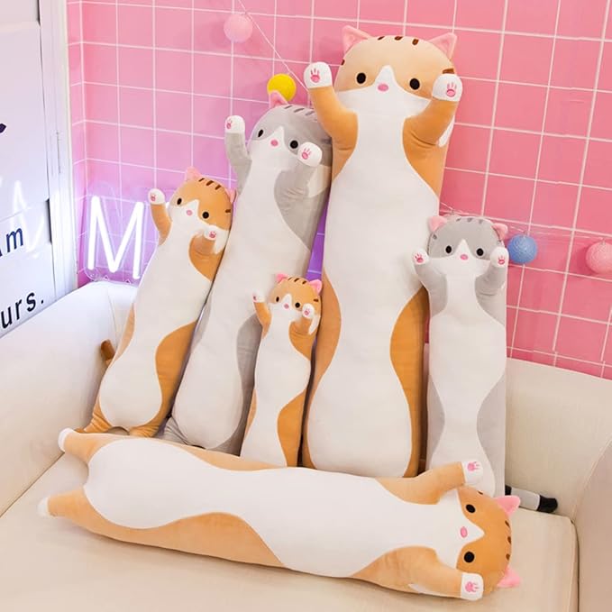 Long Yellow Cat Plush Pillow Toy Sleeping Pillow Cute Cartoon Cat Stuffed Animals Soft Long Body Pillow Gift for Kids (19.68in)