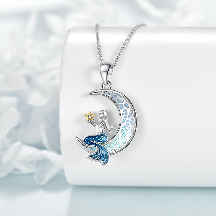 POPLYKE Spider/Butterfly/Fox/Killer Whale/Pande/Shark/Cat/Owl/Mermaid/Dragonfly Necklace 925 Sterling Sliver Animal Necklace Pendant Jewelry Gifts for Women