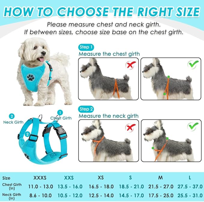 SlowTon Dog Seat Belt Harness for Car, Dog Car Harness Adjustable Mesh Breathable & Dog Seatbelt Safety Tether with Elastic Bungee for Small Medium Large Pets(Light Blue, Double Clip, XXXS)