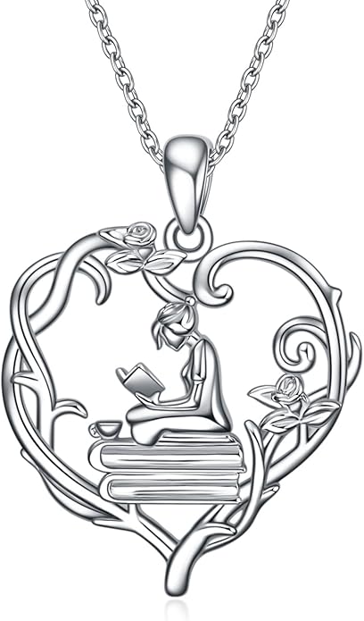 YFN 925 Sterling Silver Book Lover Necklace Reading Pendant for Women Graduation Gift Jewelry for Student Friends Classmate