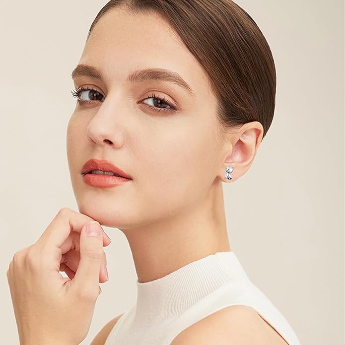 925 Sterling Silver Cat Earrings Cute Animal Kitten Stud Earrings cat Jewelry Gifts for Women Girls Hypoallergenic Earrings for Sensitive Ears