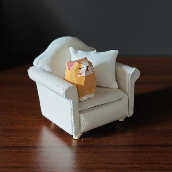 Miniature Wooden Cat Figurines with Sofa – Handcrafted Decorative Cats Set, 3 x 3.1 Inches, Home Décor for Desk, Bookshelf, and Living Spaces
