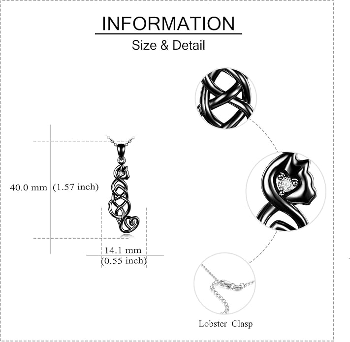 ONEFINITY Sterling Silver Cat Necklace Celtic Knot Viking Jewelry Crazy Cat Lady Gifts for Cat Lover for Women Her