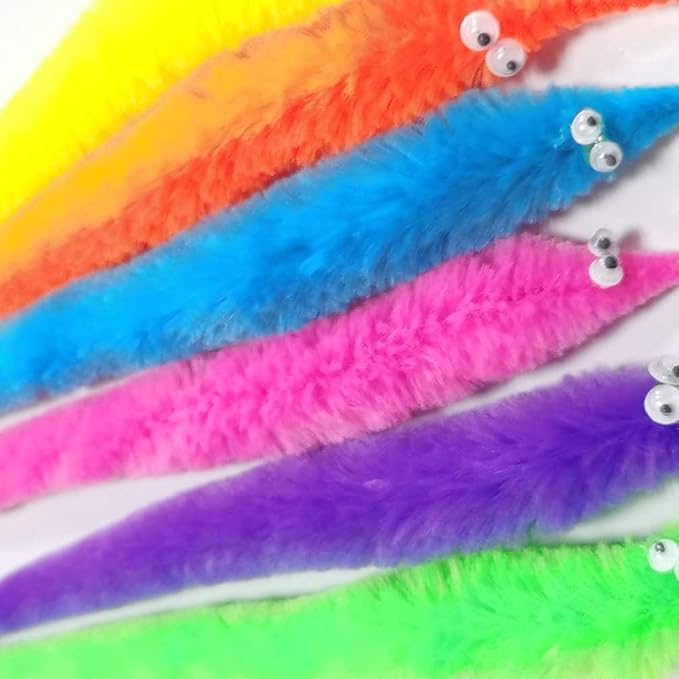 24 Pieces Fuzzy Worm Toys, String Worm Pets Fuzzy Worms On String Bulk Trick Toy Party Favors for Kid Cat (6 Colors)