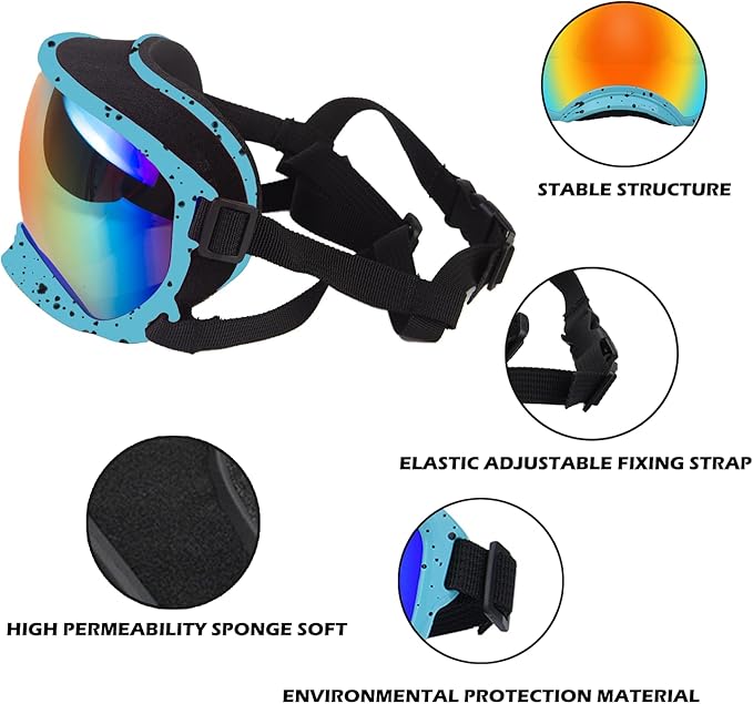 Large Dog Sunglasses with Adjustable Strap UV Protection, Winproof Dog Puppy Sunglasses, Suitable for Medium-Large Dog Pet Glasses, Dogs Eyes Protection，Soft Dog Goggles