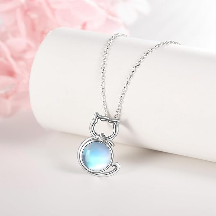 POPLYKE Cat/Family Cat Necklace for Women 925 Sterling Silver Celtic Moon Cat Wiccan Jewelry for Wife