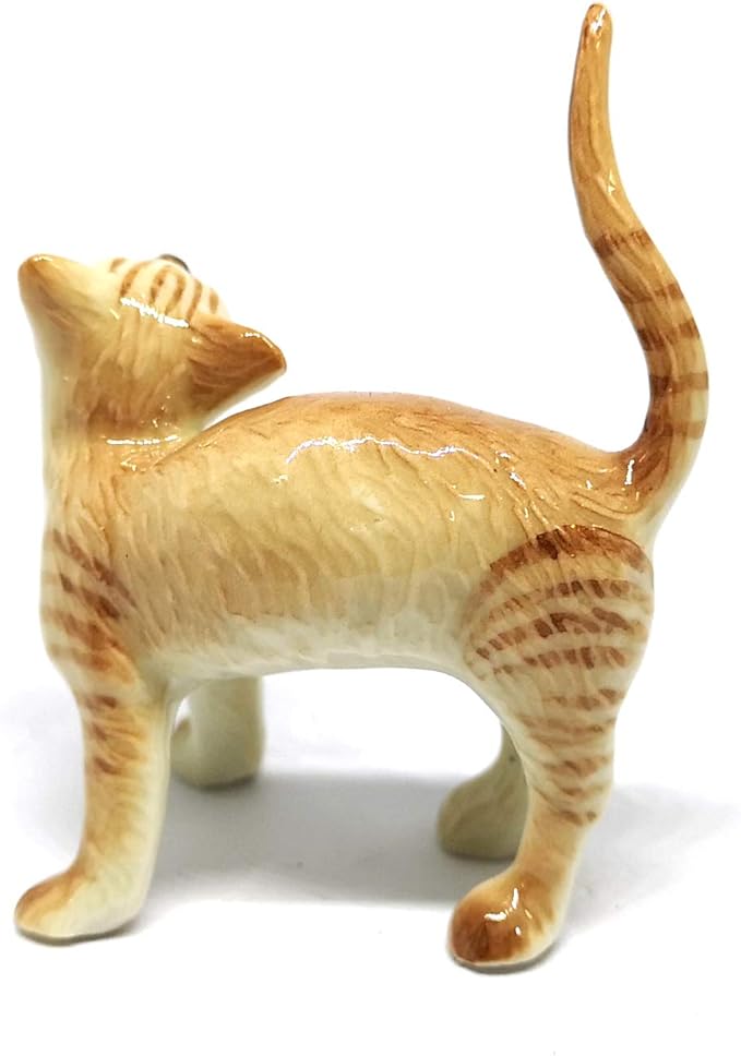 ZOOCRAFT Ceramic Cat Figurine Collectible Stretching Brown Kitty Hand Painted Animal Miniature Home Decor