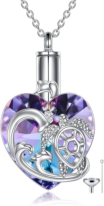 YFN Elephant Heart Crystal Urn Necklace for Ashes Cremation Jewelry Sterling Silver with Crystal Jewelry Gifts for Women