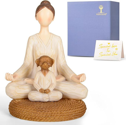 Yoga Meditation Statue Gifts for Women - Mini Yoga Girl with Cat Dog Figurines Gift for Office Cute Relaxation Gifts for Yoga Lovers & Cat Dog Lover Resin Yoga Figurine Decor Table Ornament