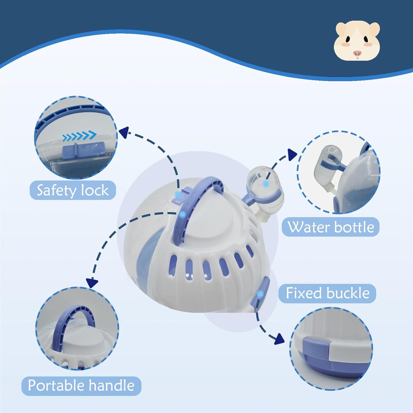 Hamster Carrier Cage Portable Cages Small Animals Carry Travel Case with Water Bottle Plastic Breathable Guinea Pig Outgoing Cage for Dwarf Hamster Ferret Chinchillas Hedgehog (Blue)