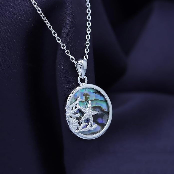 AFFY Abalone Shell Animal (Starfish, Dolphin, Seahorse, Frog, Dragonfly, Whale Tail, Turtle) 14K White Gold Over Sterling Silver Pendant Necklace Jewelry Gift For Her