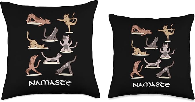 Yoga Meditation Cartoon Cat Figures Exercise Namaste Women Throw Pillow