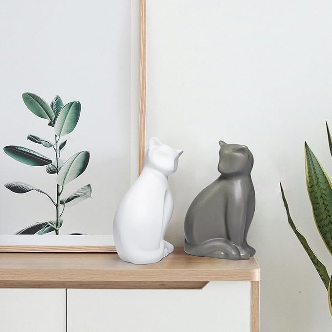 ECYC Minimalist Ceramic Lucky Cat Statue Living Room Desk Animal Figurine Decoration, DeepGrey