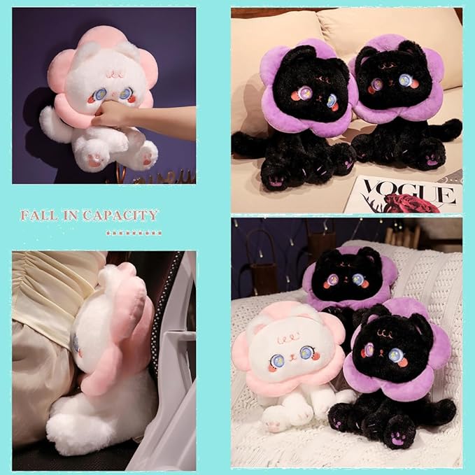 ELAINREN Lovely Flower Cat Plush Toy Crazy Pink Kittten Stuffed Pillow Ultra-Soft Floral Kitty Plushies Doll Gifts/11.8''