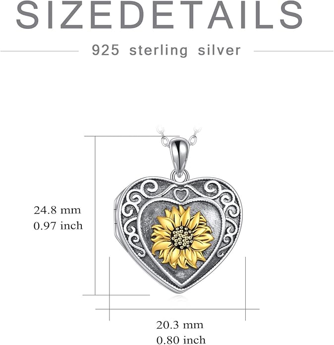 WINNICACA S925 Sterling Silver Heart Lockets Necklace That Holds Pictures Jewelry for Women Photo Pendant Necklace for Birthday Gifts