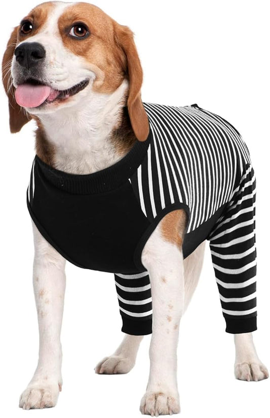 Kuoser Dog Recovery Suit, Anti Licking Dogs Rear Leg Sleeve, Abdominal Dog Surgical Suit with Pants Cover Protect Wounds, Dogs Elbow Protector Soft Pet Surgery Onesie Cone Alternative, Black L