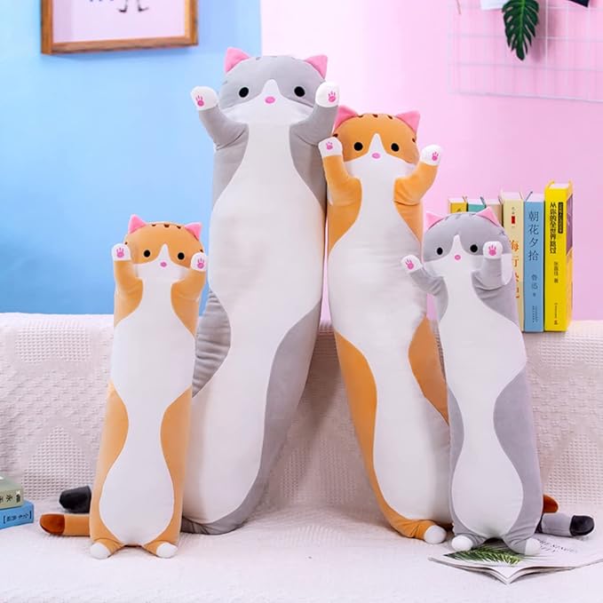 43.32in Long Yellow Cat Plush Pillow Toy Sleeping Pillow Cute Cartoon Cat Stuffed Animals Soft Long Body Pillow Gift for Kids Adults