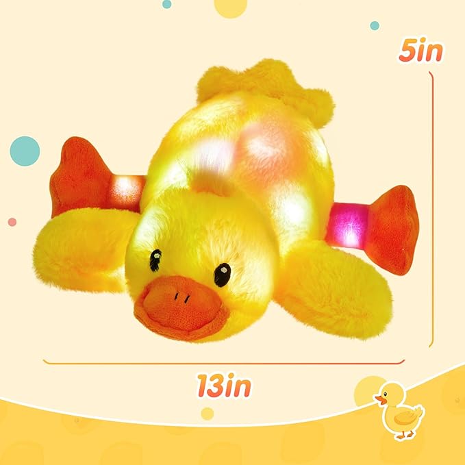 Glow Guards 12'' Light up Yellow Duck Stuffed Animal Soft LED Night Light Glowing Plush Toy Pillow Bed Sofa Birthday Children's Day for Toddler Kids