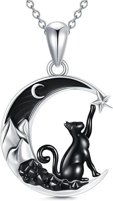 Gothic Jewelry Bat/Cat/Wolf/Dragon/Owl/Fox/Spider/Sun Pendant Sterling Silver Crescent Moon Necklace for Women Girls Black Jewelry Gifts