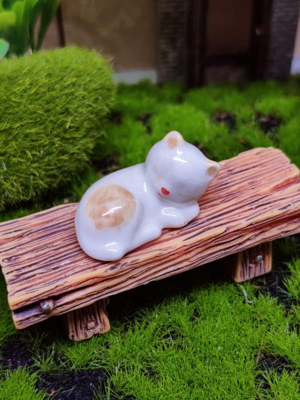 WitnyStore Tiny 1" White Brown Pointed Shorthair Cat Sleeping Curled Figurine - Miniature Hand Made Painted Ceramic Cats Kitten Feline Animal Cute Porcelain Decorative Collectible Figure Décor Gifts