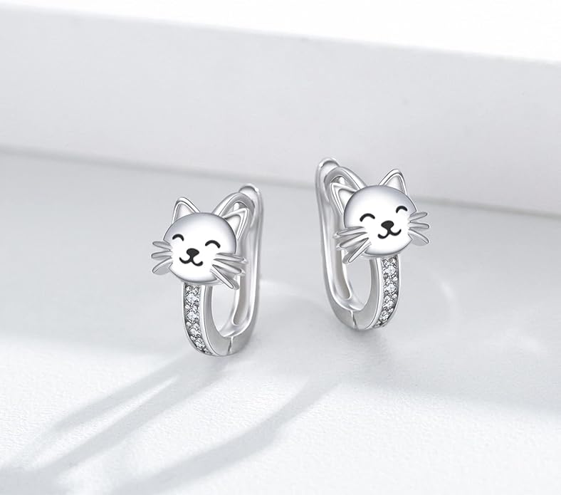 925 Sterling Silver Cat Earrings Cute Animal Kitten Stud Earrings cat Jewelry Gifts for Women Girls Hypoallergenic Earrings for Sensitive Ears