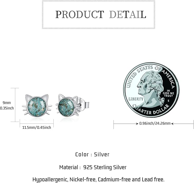 925 Sterling Silver Cat Earrings Cute Animal Kitten Stud Earrings cat Jewelry Gifts for Women Girls Hypoallergenic Earrings for Sensitive Ears
