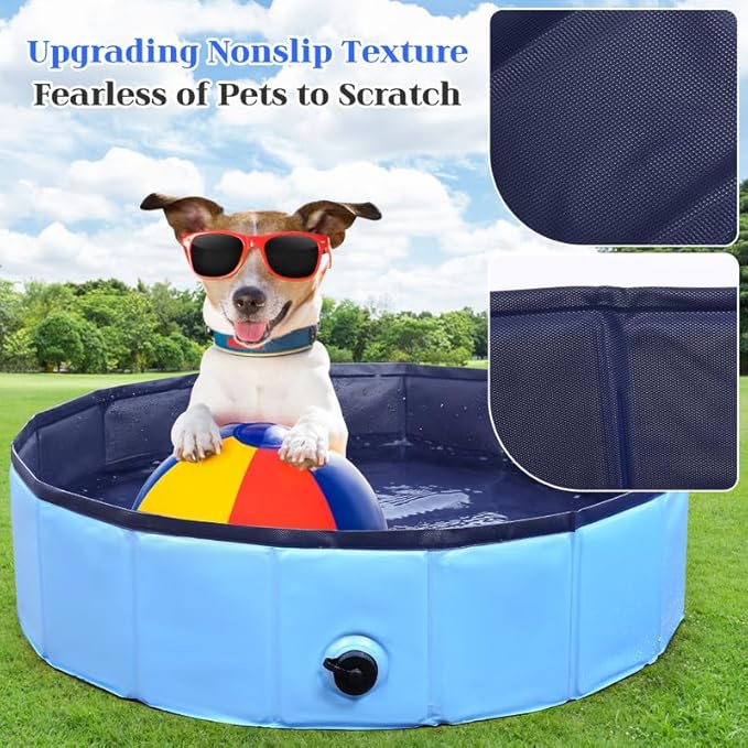 Foldable Dog Bath Swimming Pool Plastic Kiddie Pool Professional Tub Collapsible Grooming Bathtub for Pets Kids Baby and Toddler, 71 x 12 Inches Blue