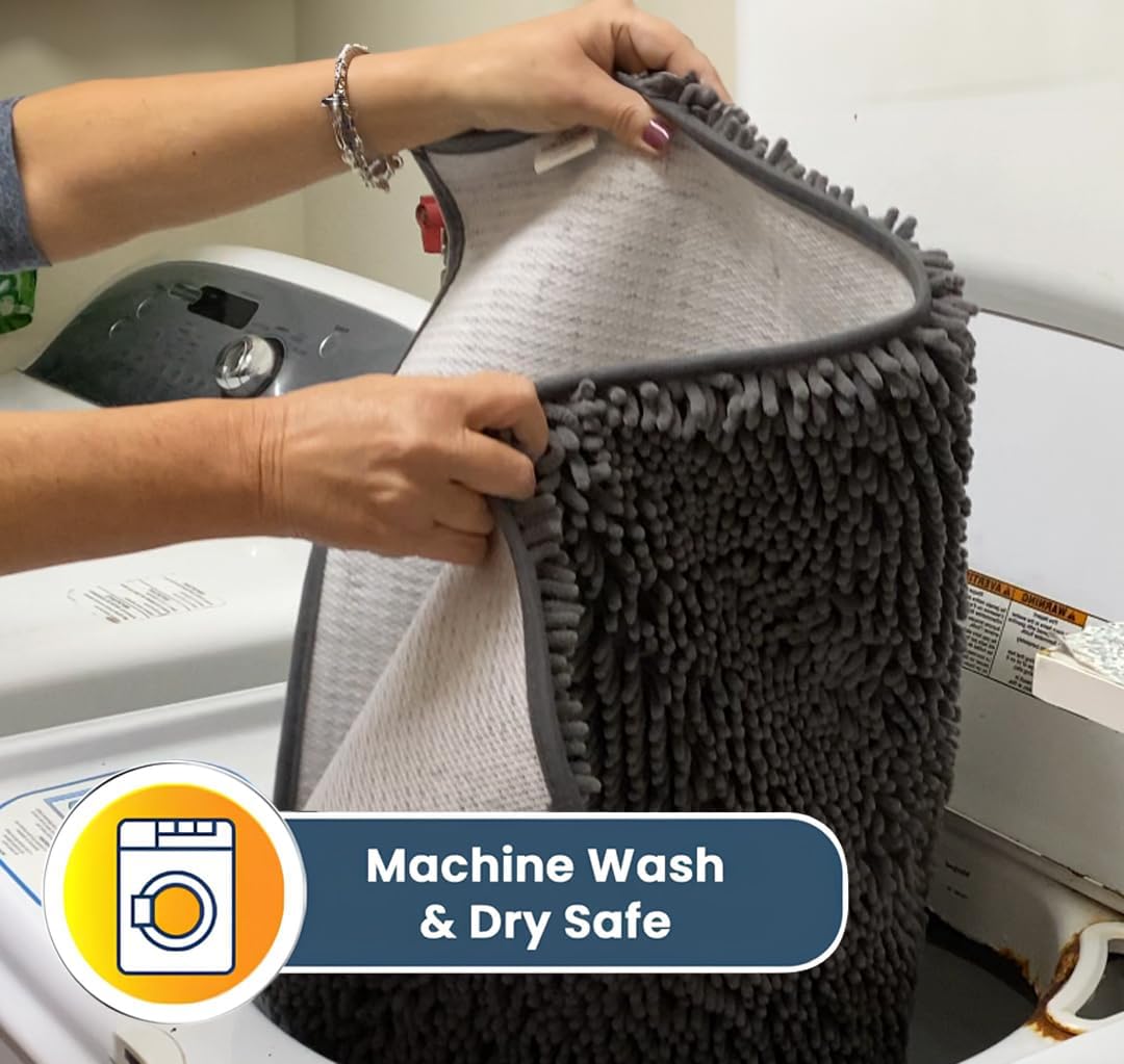 Muddy Mat® Original Dog Door Mat for Muddy Paws, Super Absorbent Microfiber, Non-Slip Washable Pet Rug, Quick Dry Chenille Entryway Carpet, Machine Washable Indoor Outdoor mat, Grey 24"x120"