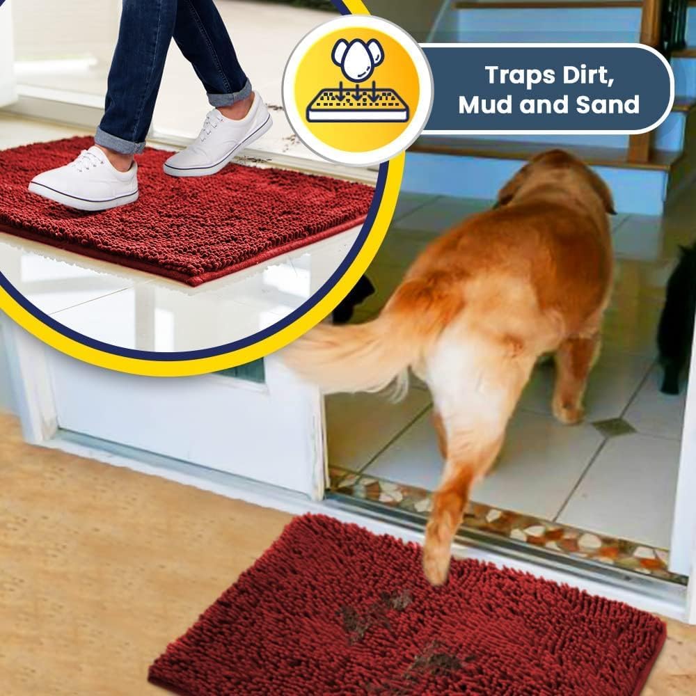 Muddy Mat® Shown on TV – Super Absorbent Door Mat Indoor, Microfiber Quick Dry Chenille Entryway Rug, Non-Slip Front Door Mat, Indoor Mats for Entryway, Machine Washable Pet Rug, Red 36"x72"