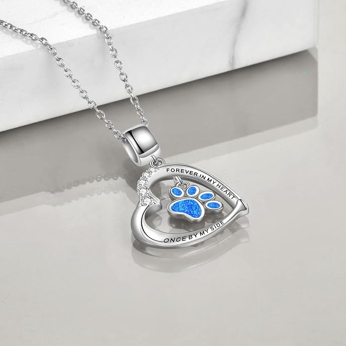 YFN Paw Print Necklace Sterling Silver Dog Cat Charms Pendant Cremation Jewelry Cat Dog Memorial Gifts for Women Girls