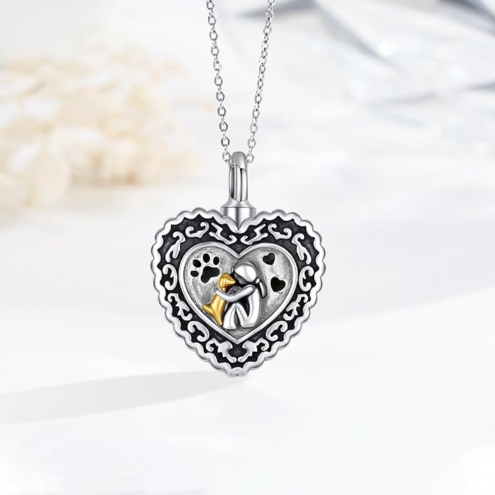JUSTKIDSTOY Dog/Cat/Hummingbird Urn Necklace for Ashes S925 Sterling Silver Heart Cremation Jewelry Keepsake Memorial for Women