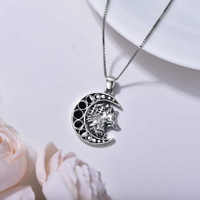 Witch Cat/Raven/Moon phase Necklace 925 Sterling Silver Celtic knot Pendant Gothic Jewelry Gifts for Women