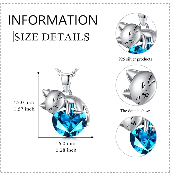LONAGO Cat Necklace with Birthstone 925 Sterling Silver Cat Pendant Necklace Gift for Women