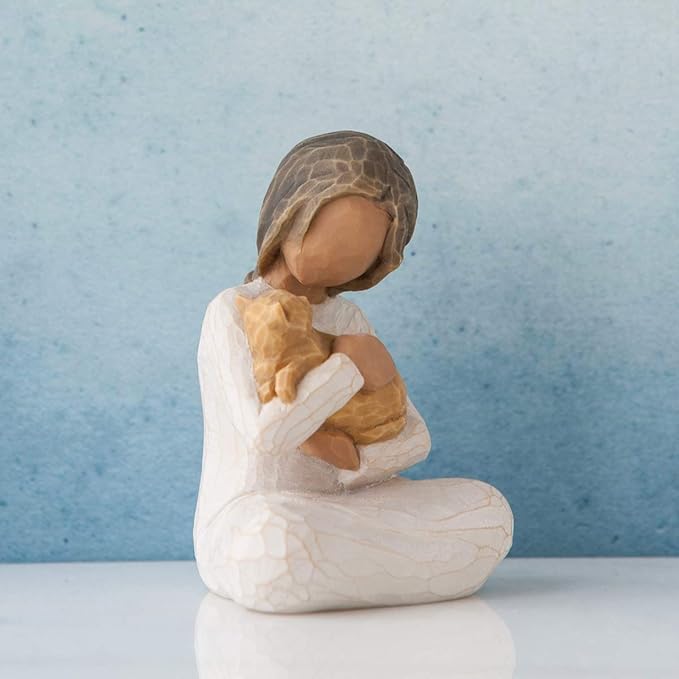 Willow Tree Kindness (Girl Darker Skin Tone & Hair Color), Above All, Kindness, Expresses Relationship with A Much-Loved Pet, A Gift to Celebrate Adoption, Cat Owners, Sculpted Hand-Painted Figure