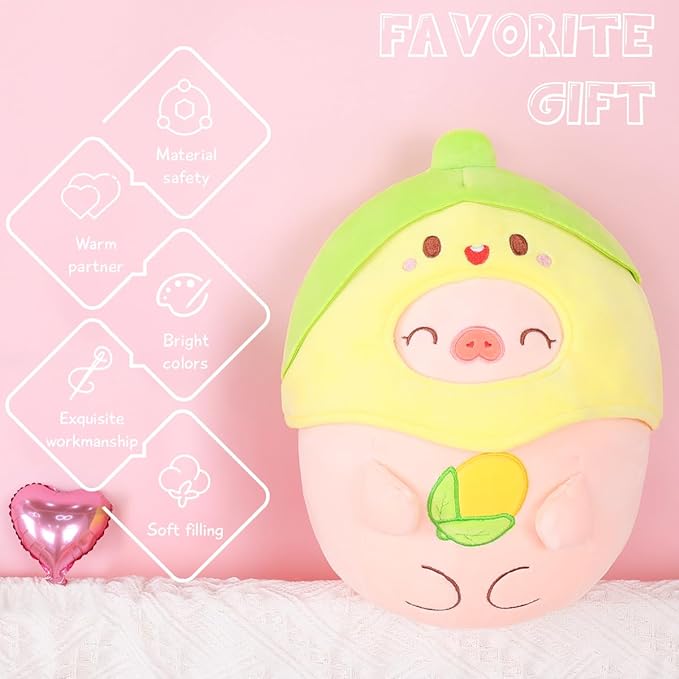 AIXINI Cute Corn Pig Plush Pillow 10" Piggy Stuffed Animal, Soft Kawaii Pig Plushie with Food Outfit Costume, Hugging Plush Squishy Pillow Toy